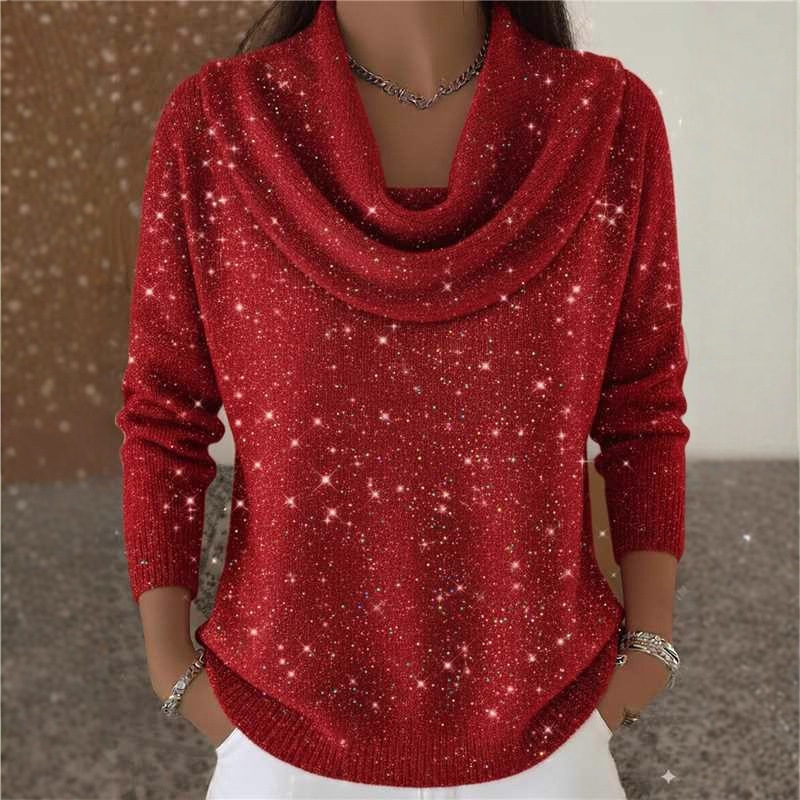 2025 Cross-Border Export Women's Clothing Independent Station Amazon Autumn and Winter New Pure Color Shiny Long-Sleeved Tops and Sweaters
