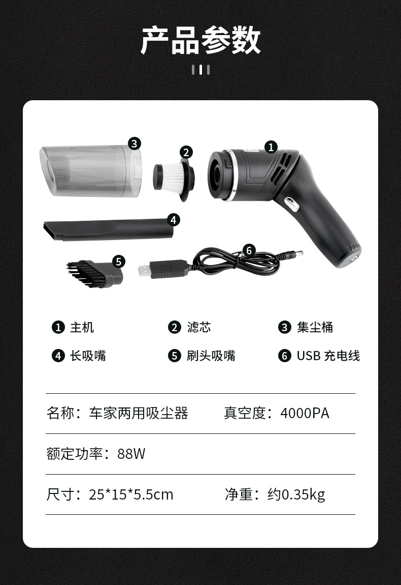 Car Vacuum Cleaner High Power Strong Suction Car Vacuum Cleaner Car Handheld Wireless Charging Folding Vacuum Cleaner