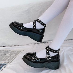 Platform shoes jk uniform shoes Lolita metal punk black loquis single shoes increased loli loli style