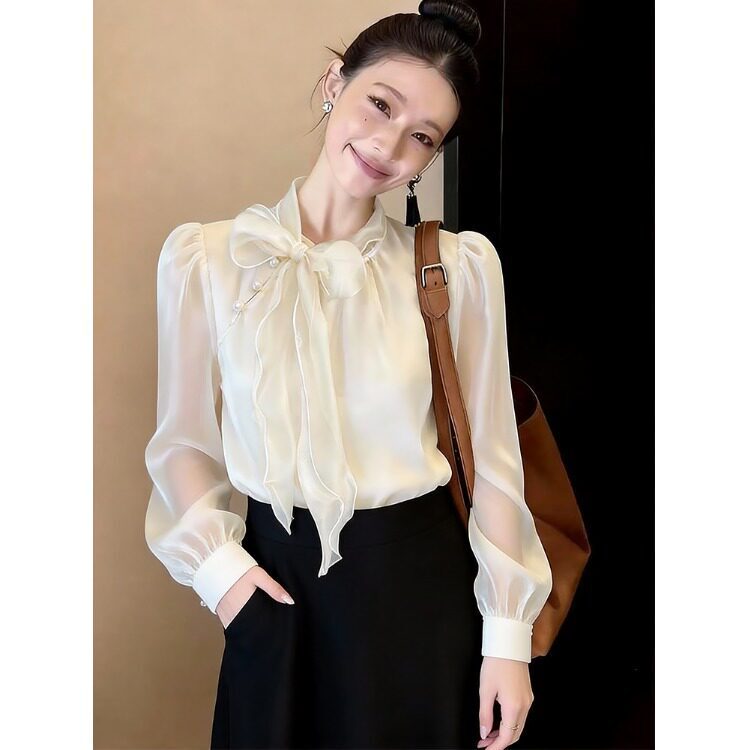 French-style long-sleeve chiffon blouse for women, 26 new fashion designs, loose and slimming, versatile shirt A13669 French-style long-sleeve chiffon blouse for women, 26 new fashion designs, loose and slimming, versatile shirt A13669