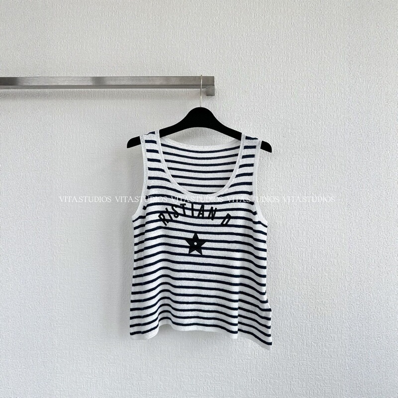 Nanyou Haute Couture 25 Summer New Collection Five-Pointed Star Letter Jacquard Navy Stripe Knit Vest Sleeveless Knitwear