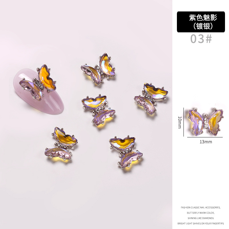 Red famosa nueva mariposa perforación joyas de manicura aleación tridimensional mariposa cristal permeación de hielo insins viento cristal mariposa perforación
