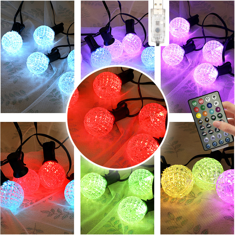Nuevas luces LED de cadena con Bluetooth, luces de camping con forma de bola de piña de colores, luces decorativas para vacaciones con luces de colores, luces navideñas de cadena