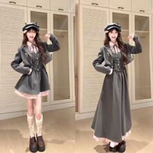 沃茨学院 日系氛围感jk制服甜美学院风外套收腰连衣裙秋季两件套