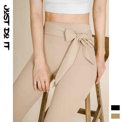 2021新品运动跑步瑜伽服长裤女 Ins网红时尚蝴蝶结紧身瑜伽裤批发