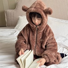 男童冬季珊瑚绒睡衣2025新款中大童秋冬款男孩儿童加绒加厚家居服