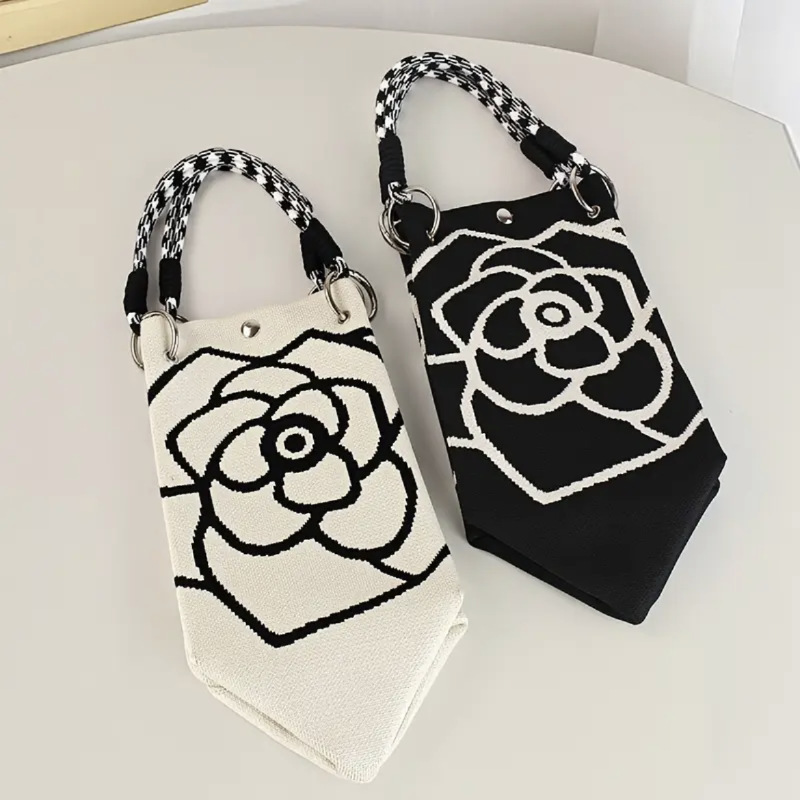 Amazon ebay レトロ椿フラワー大容量ニットバケットバッグ多用途カジュアルバッグトートバッグハンドバッグ|undefined