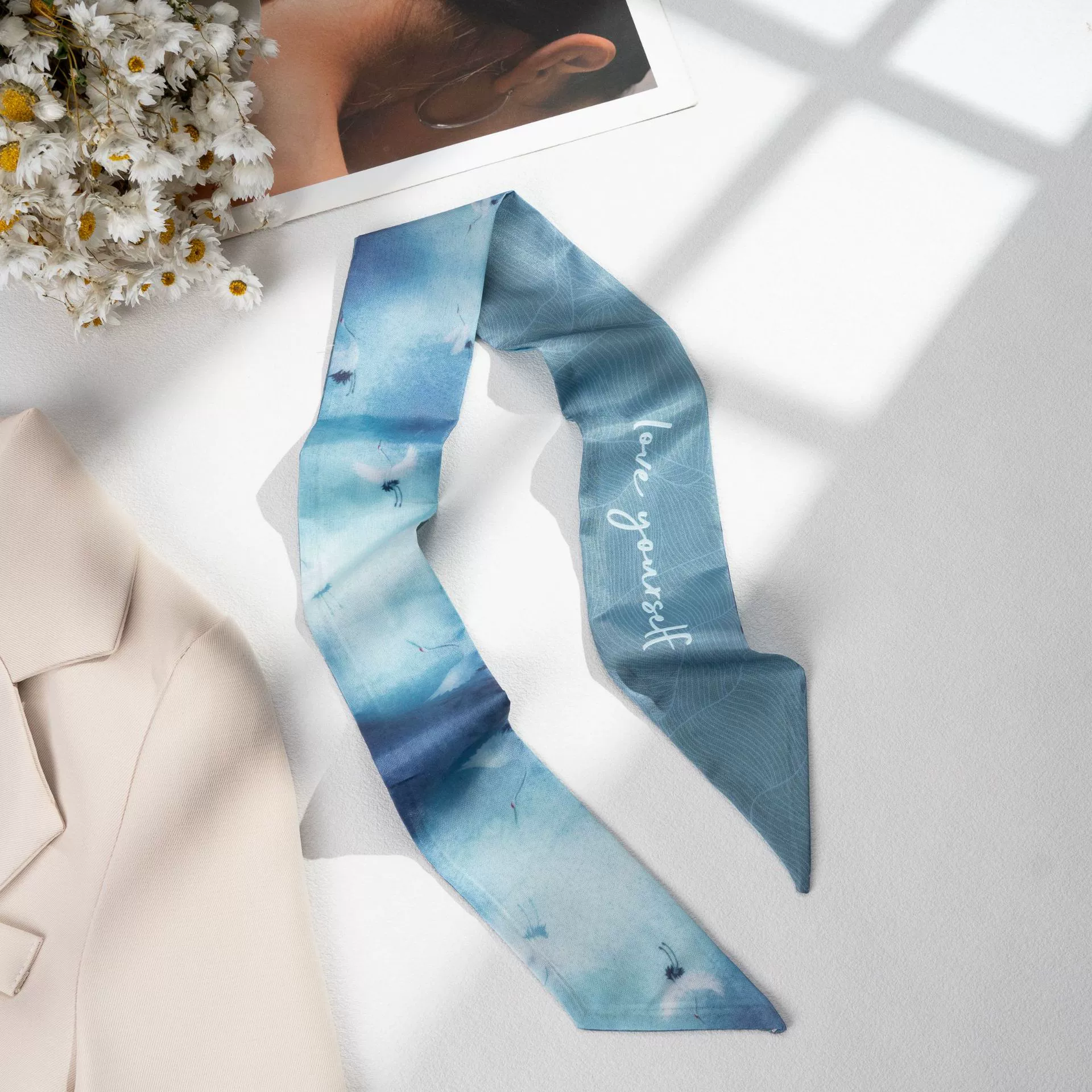 Silk Scarf Hairband (Suhang) long streamer 89×3.8 cm, lightweight gift box option
