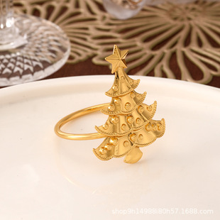 Cross-border Metal Electroplated Christmas Tree Napkin Buckle Metal Christmas Napkin Ring Hotel Table Napkin Ring