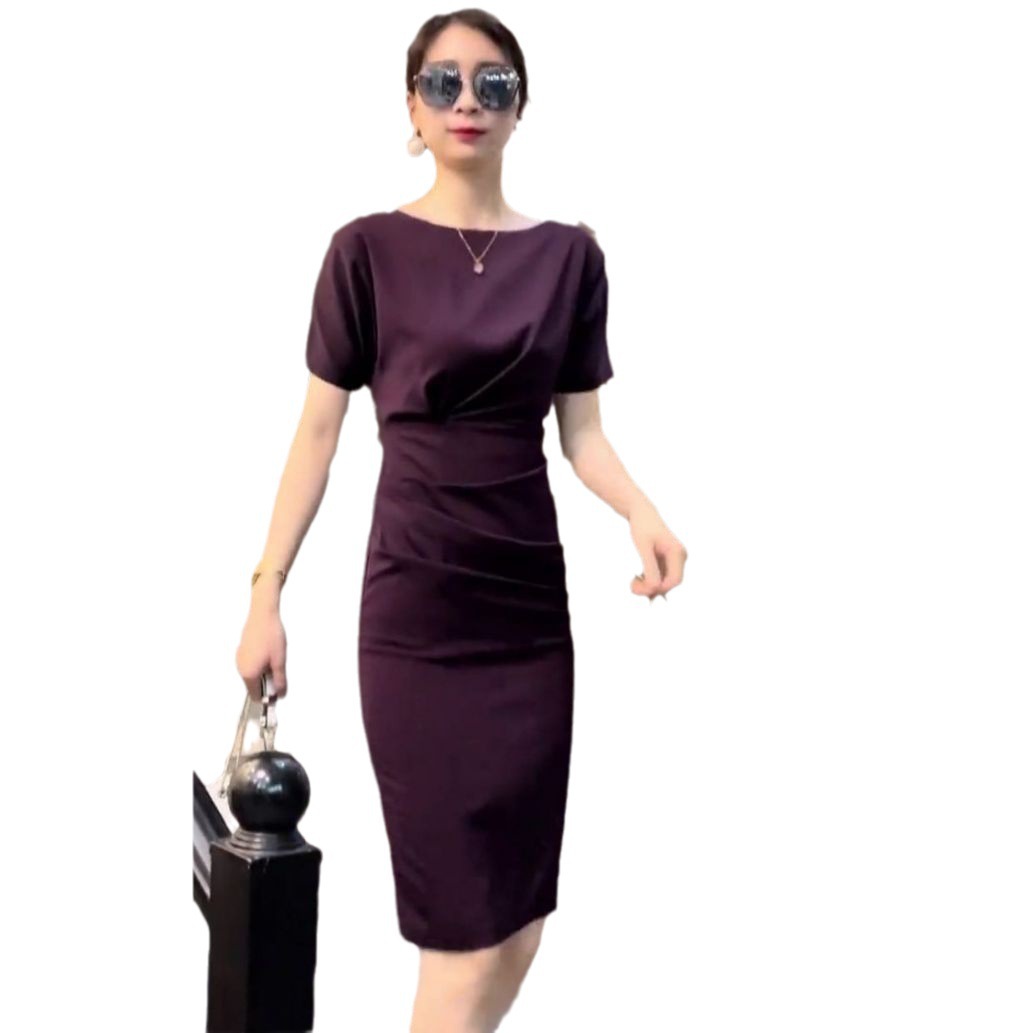 Váy liền ôm sát body tôn dáng phong cách Pháp chic cổ điển mùa hè — màu tím
