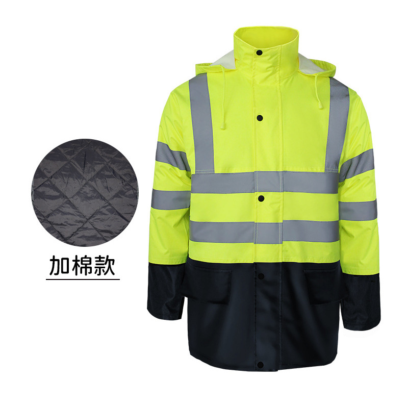 300D impermeable de tela Oxford más ropa de invierno de algodón reflectante impermeable de servicio de alta velocidad impermeable de rescate de control de inundaciones juego de impermeable dividido