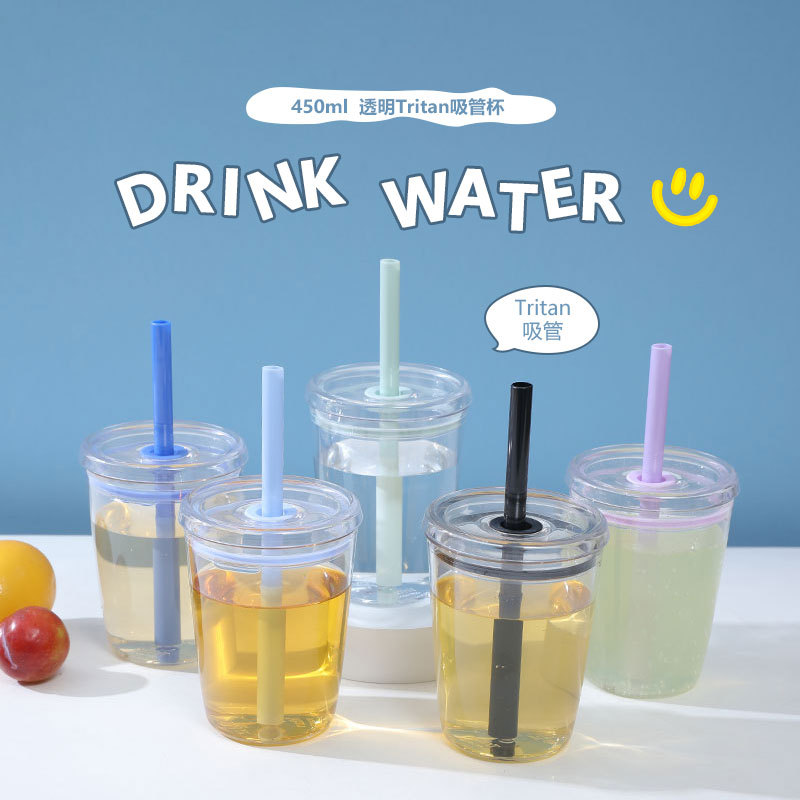 350ml mini taza de plástico transparente tritan taza de paja de color rojo para chicas lindas tazas de agua