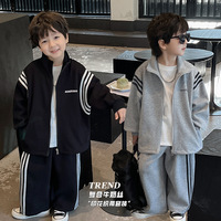 童酷2025儿童春秋新款洋气休闲宝宝上衣韩版织带字母印花男童套装