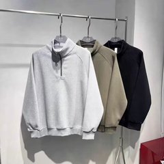 美式半拉链立领卫衣男小众设计感百搭上衣肌理感宽松韩版卫衣男