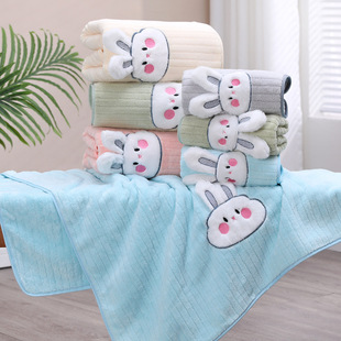 Children's Bath Towel Plus Cartoon Rabbit Bath Towel Set Cute Absorbent Couple Home Quick-Drying Bath Towel Coral Velvet