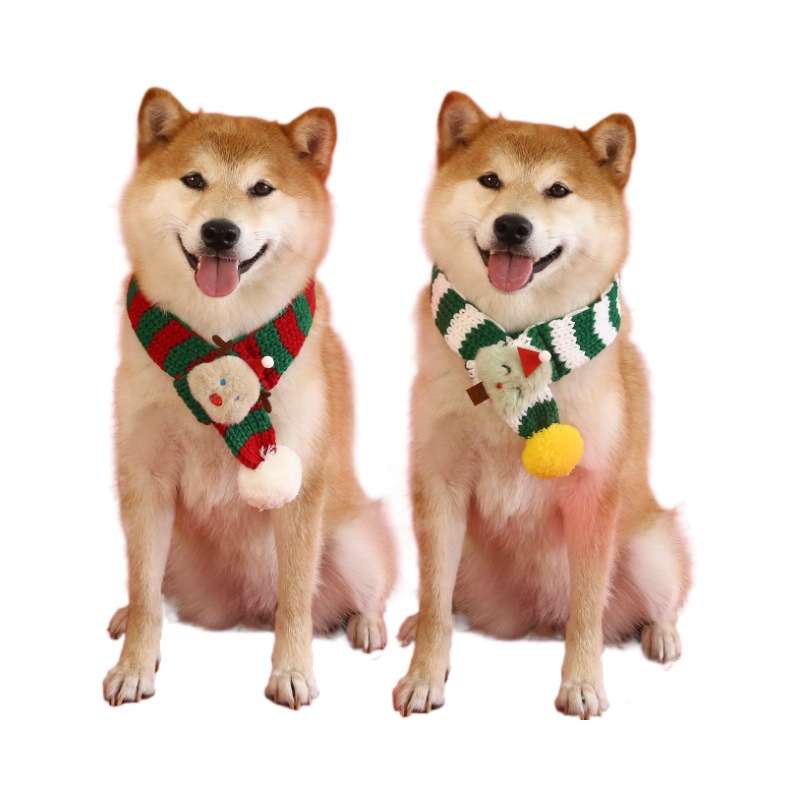 2024 mascotas perros bufandas de Navidad rayas bola de lana perros pequeños gatos árbol de Navidad alces muñeco de nieve bucal