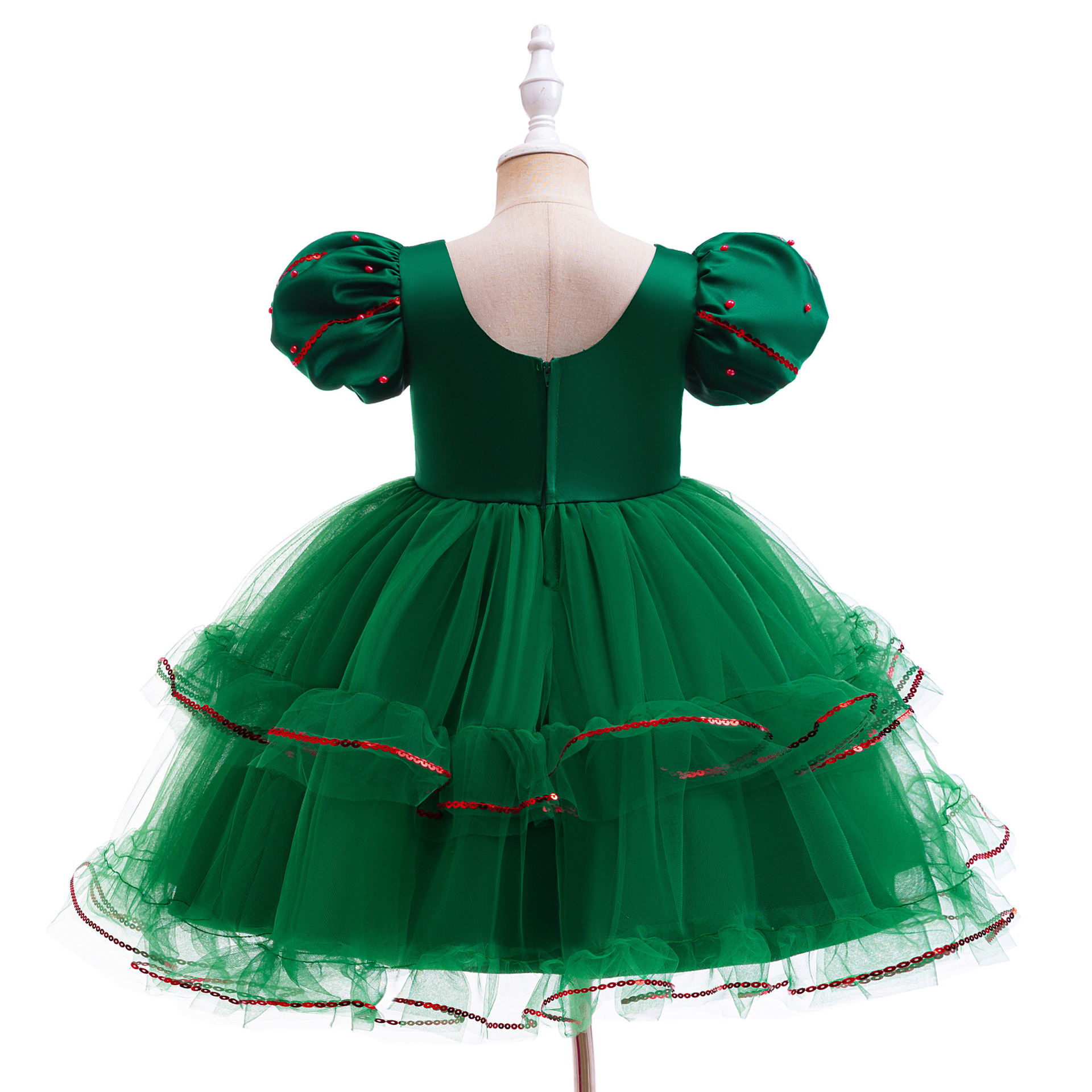 Vestido infantil vestido de princesa esquinilla burbuja manga forjada tela de malla empalmado vestido de fiesta de Navidad princesa rope image 6