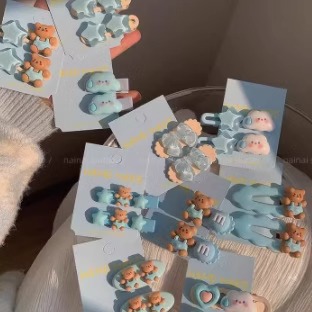 ¡El oso azul ama el clip de pelo! Sweet girl cloud bow clip BB lateral clip clip de pelo de pato mar