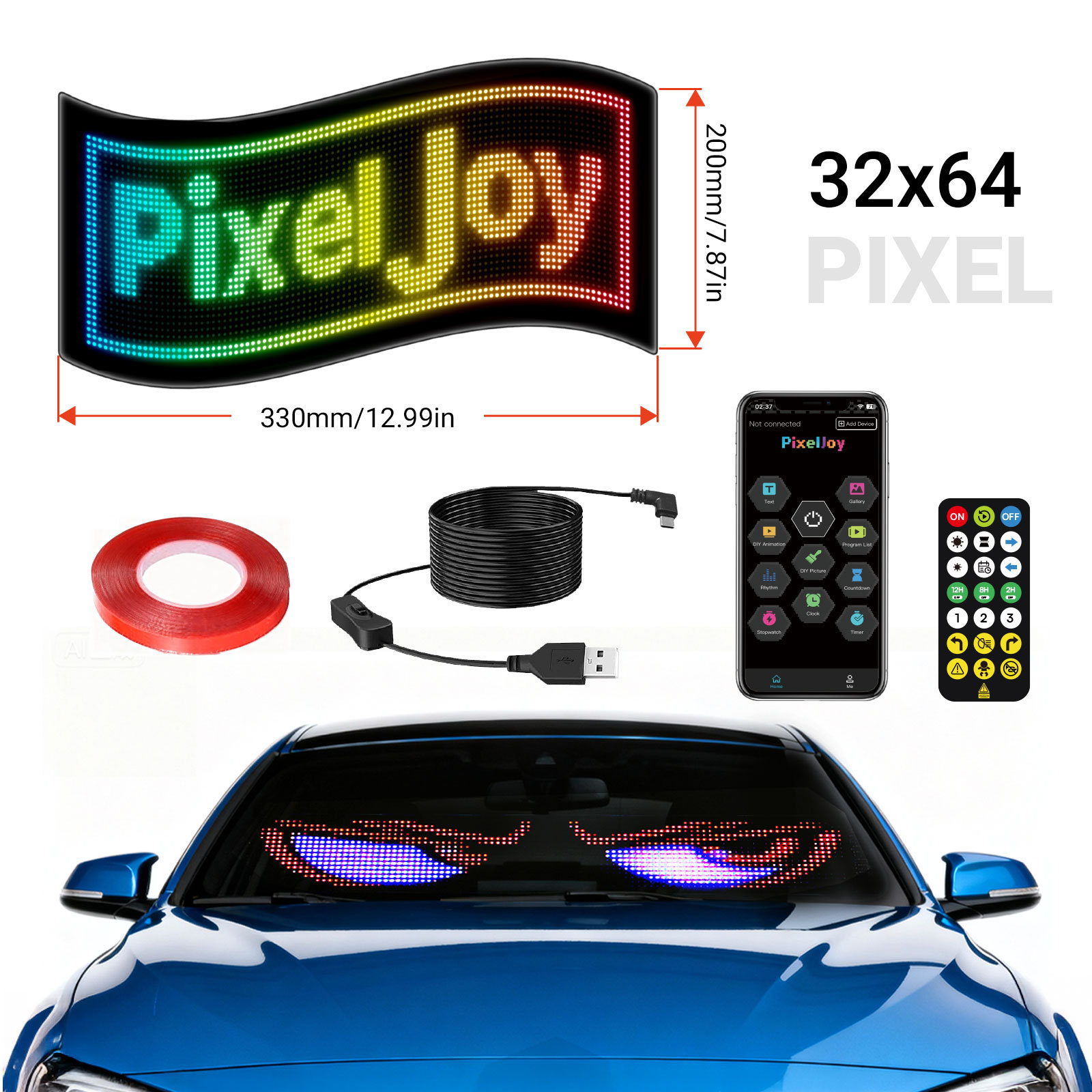 Fabricante mayorista LED vehículo flexible pantalla de control remoto Bluetooth APP pantalla de publicidad inteligente pantalla de visualización de ojos de demonios