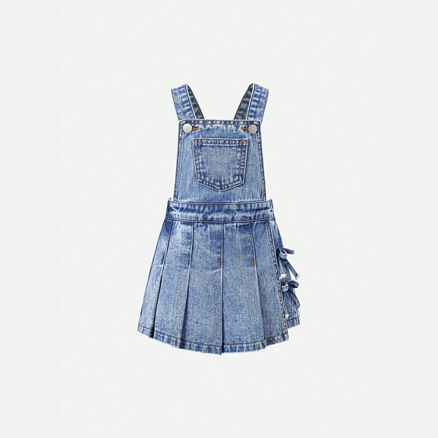 Amazon's best-selling European and American fashion item: girls' stylish bow pleated jumpsuit denim overalls in stock