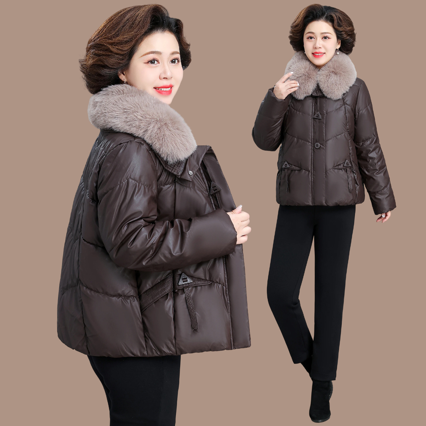 妈妈冬装PU皮外套2025新款中老年女士加厚棉袄阔太太棉服女款冬季