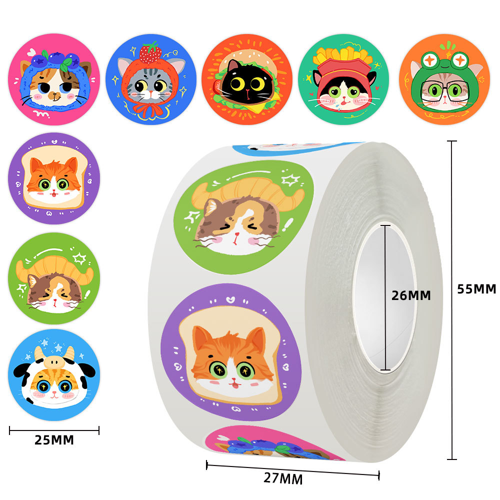 头套猫咪铜版纸感谢您卡通可爱礼品标签贴纸500个/卷标签贴纸