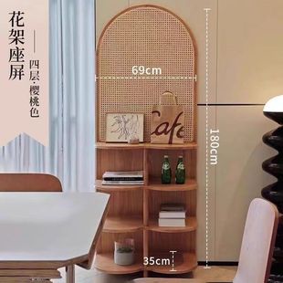 Rattan partition display screen entrance porch facing door wall corner cabinet retro Japanese style storage seat screen
