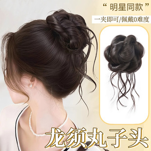Dragon Whiskers Bun Wig with Claw Clip, Realistic Hair Wig, Hair Tie, High Crown, Gentle Temperament, Bun Hairstyle Wig