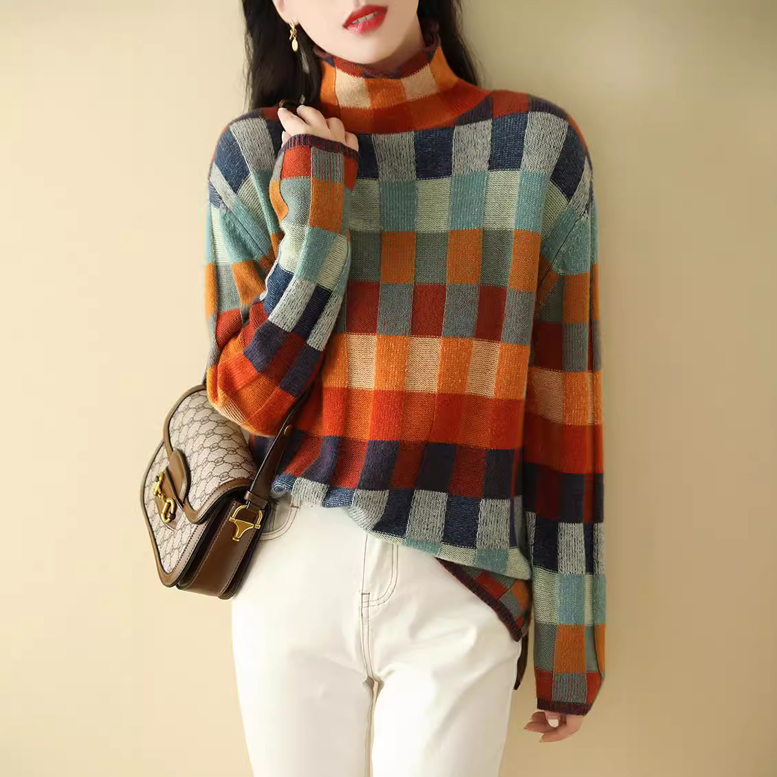 Rainbow colored woolen winter sweater