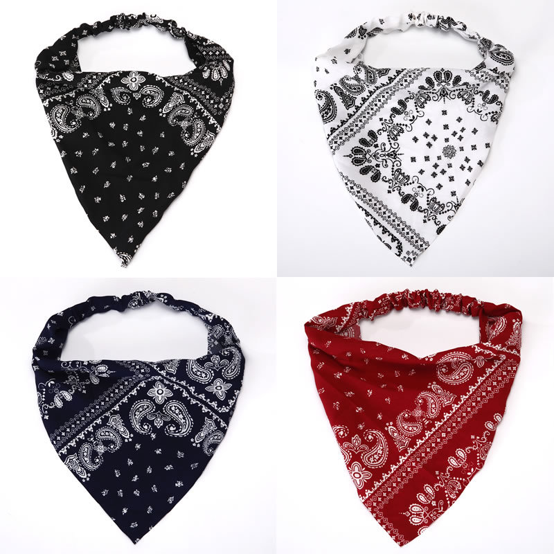 Bohemian Style Paisley Triangular Scarf Elastic Headband Versatile Headwear Hair Tie For Men_voghion.com