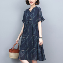 雪纺连衣裙女夏2024新款中年妈妈宽松显瘦大码中长款休闲a字裙子