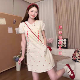 夏季哺乳衣外出辣妈款产后穿喂奶衣服法式小立领波点哺乳连衣裙子