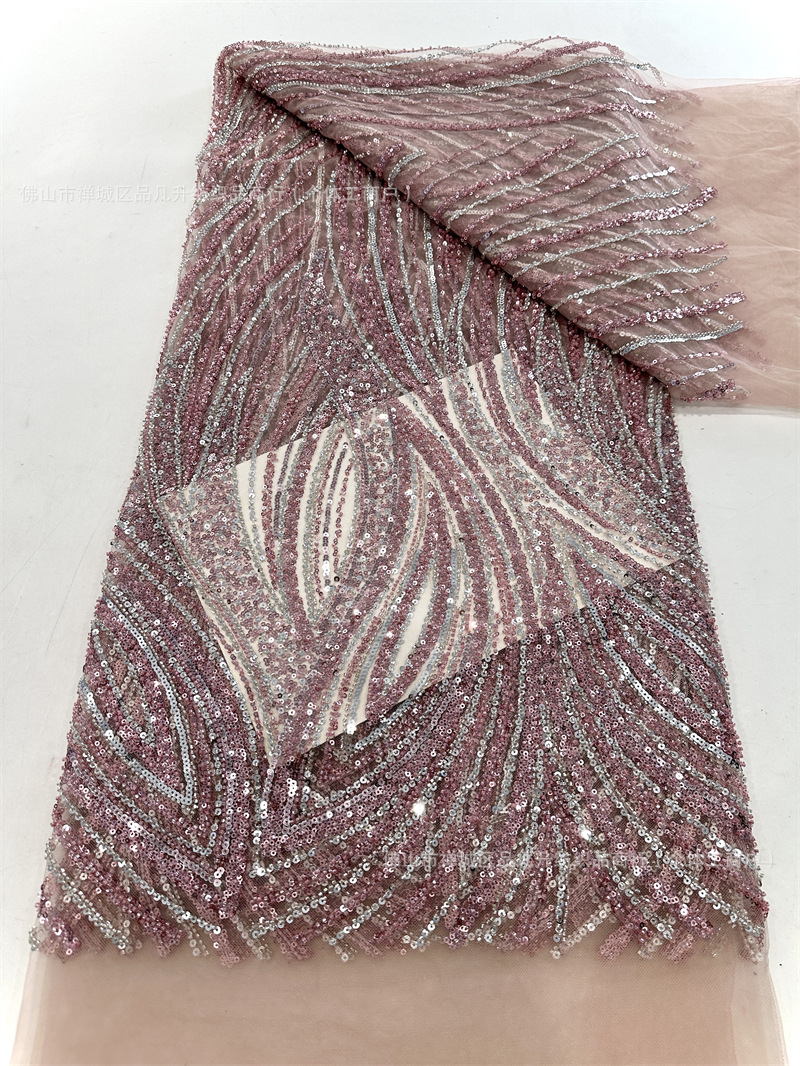 Tejido bordado de sequilla alta tela de encaje de dos colores vestido de boda de moda vestido de cena tela de espectáculo image 8