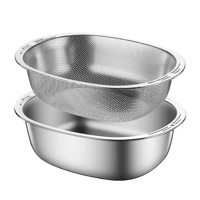 Cuenca de drenaje grande de acero inoxidable para lavar verduras domésticas tamiz de arroz para cocina doméstica multiuso de gran capacidad cuenca de arroz
