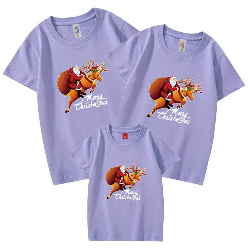 Camiseta de manga corta para padres e hijos J almacén suministro de comercio electrónico transfronterizo Navidad Año Nuevo retrato familiar entrega de una pieza Santa Claus