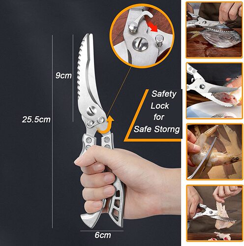 Cross-border powerful chicken bone scissors, aluminum handle kitchen scissors, stainless steel household scissors, BBQ barbecue deli scissors, seafood scissors