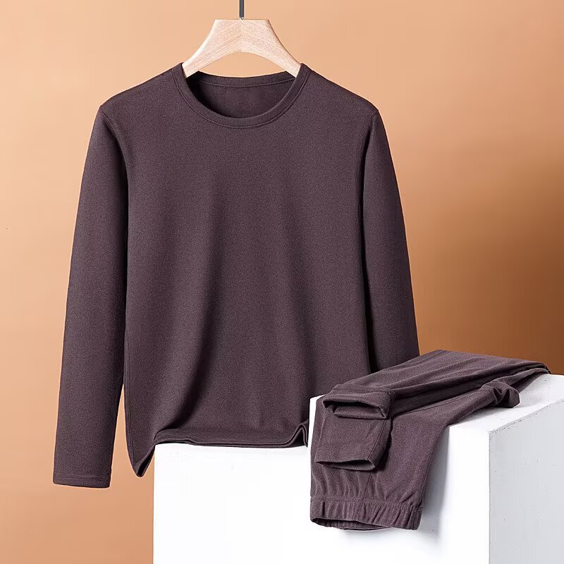 Men's Round Neck Thermal Intimates Set, Trendyy Winter Wear-Resistant and Affordable Double-Sided Velvet Long-Sleeved T-Shirt and Leggings Men's Round Neck Thermal Intimates Set, Trendyy Winter Wear-Resistant and Affordable Double-Sided Velvet Long-Sleeved T-Shirt and Leggings