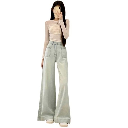 2385 Commuter Versatile Design Flared Leg Jeans for Women Spring and Autumn High-Waisted Slimming Tall-Heeled Ground-Long Jeans