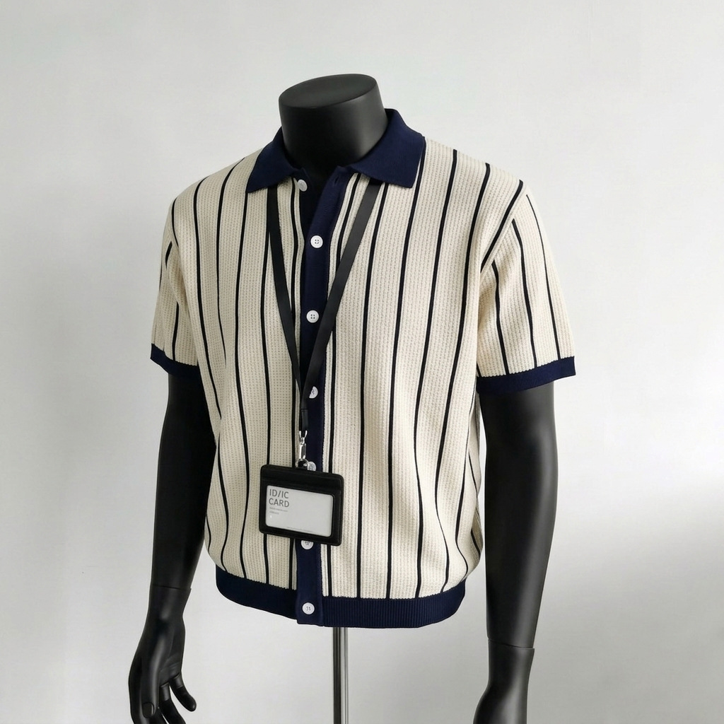Camisas polo de cuello V camisa de punto de manga corta hombre cardigan rayas viejas líneas de hielo de viento de verano fábrica transfronteriza al por mayor