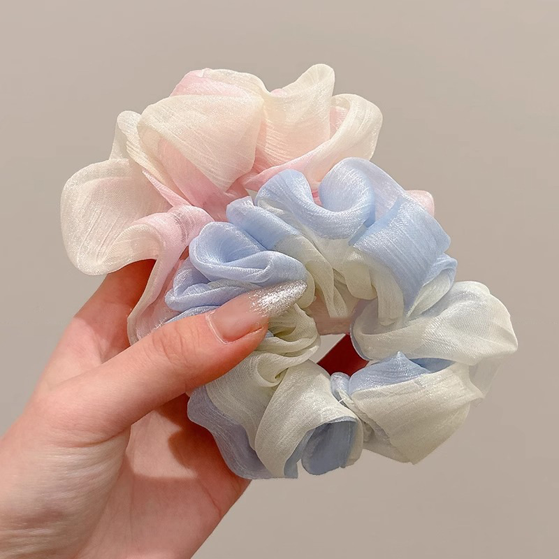 Flujo de luz de malla gradiente anillo de cabello de intestino grande temperamento suave mujer de alto valor facial atado de cabello banda de goma de cabello accesorios de cabello de cuerda de cabeza