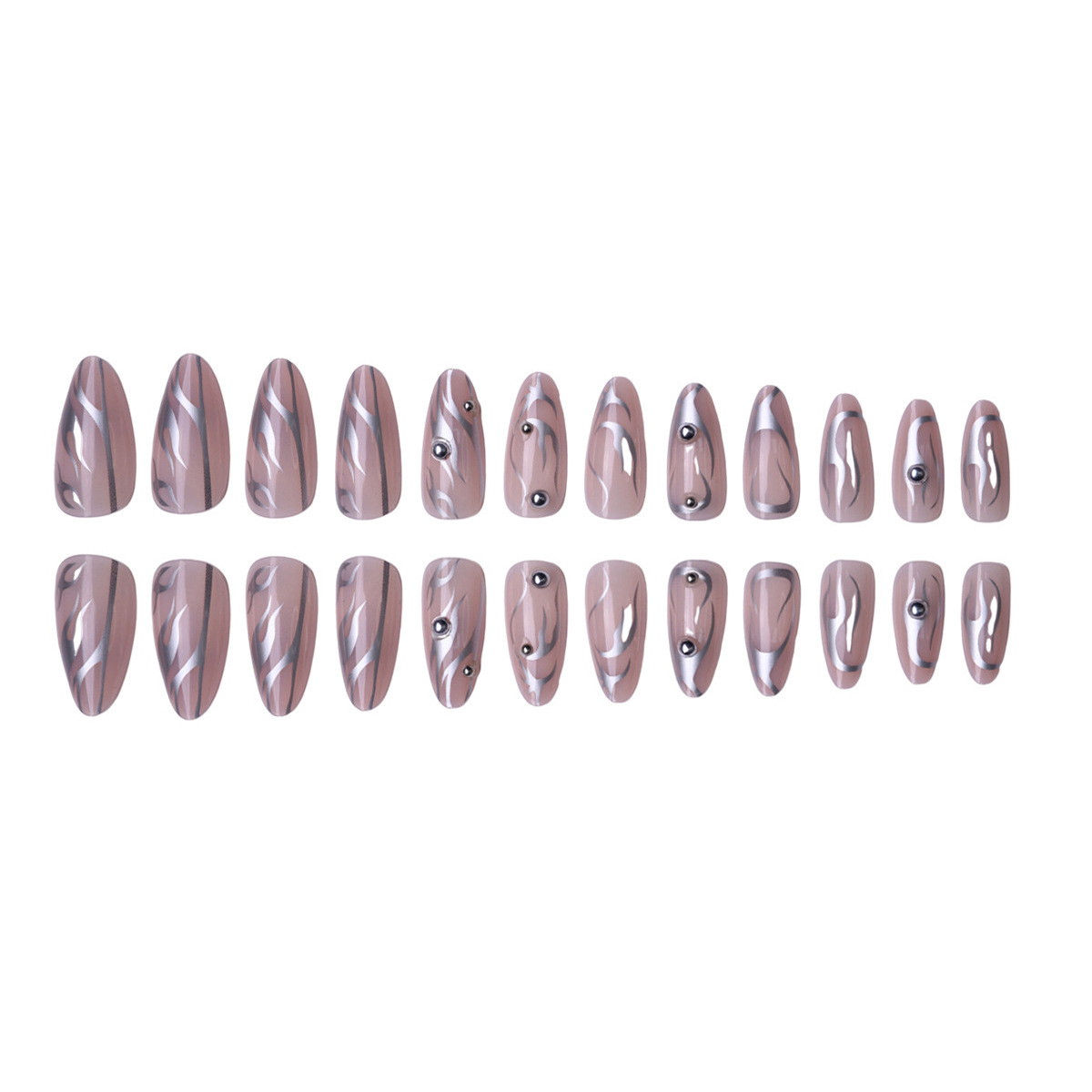 FUENTE Parche de uñas de desgaste de llama de plata de fábrica Parche de uñas de remache europeo y americano Parche de uñas falsas