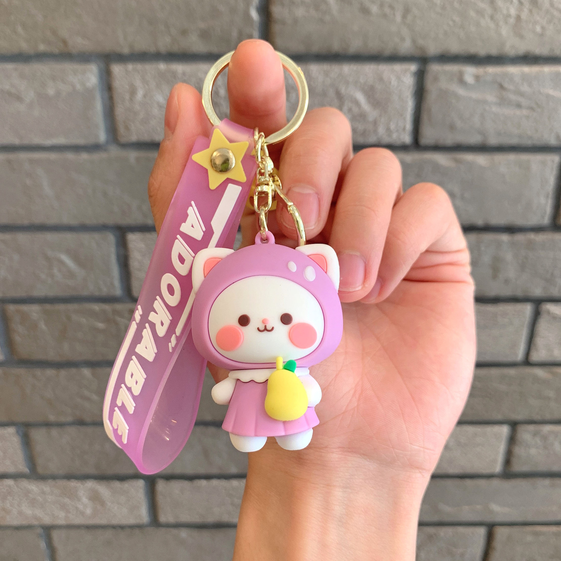 Lovely Fruit Cat Keychain Cartoon Doll Colgante Car Keychain Colgante Bolso de pareja Colgante Regalo