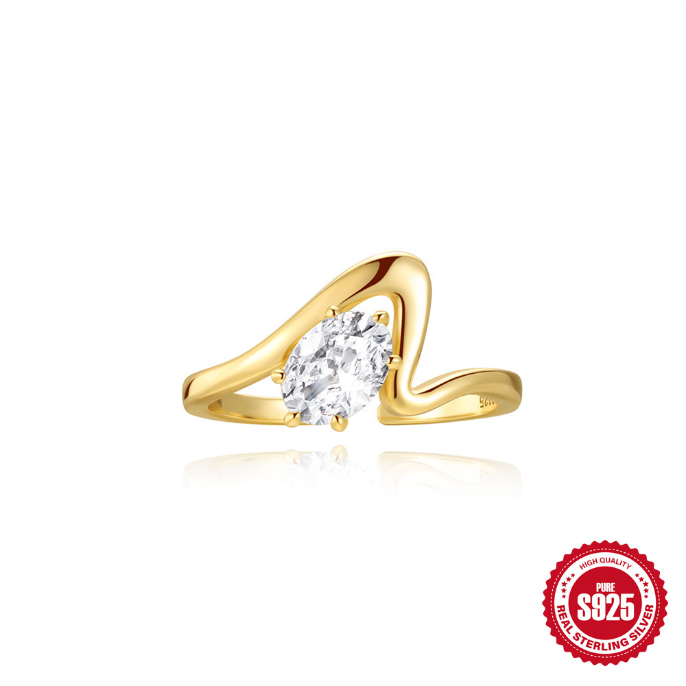 S925 Sterling Silver Personalized Zircon Wedding Women's Open Ring European and American Luxury Proposal Engagement Ring