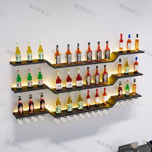 Bar Wine Rack Wall-Mounted Iron Bar Wall Simple Decoration Creative Luminous Storage Rack Restaurant Wine Cabinet Against the Wall