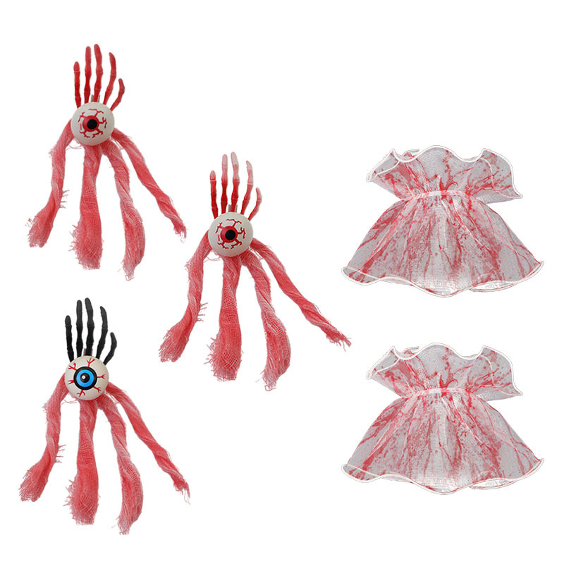 Halloween nuevo horrendo sangre clip de pelo mano mano hueso ojo malla roja brazalete set de baile vestido