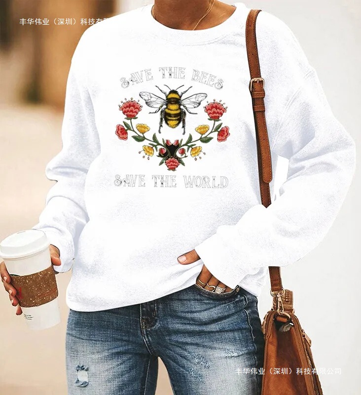 Amazon Ebay Fast-Selling Independent Site Honey Print Long-Sleeve Crew Neck Sweatshirt for Women