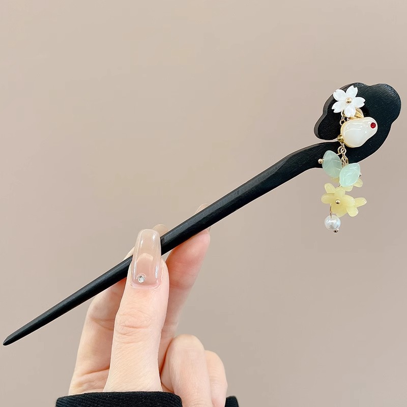 Horquilla de flores con flecos de estilo antiguo, temperamento femenino de alto nivel, escalón, horquilla de Hanfu, horquilla de cabello en la parte posterior de la cabeza, tocado de horquilla