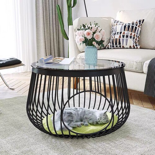 Nordic creative wrought iron living room small apartment side table for two cat shared tea table cat pet granite coffee table cat bed