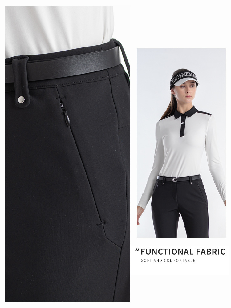 Quần thể thao golf nữ PGM ống nhỏ kiểu microflare, dây kéo ẩn, túi hông, xẻ tà gấu — KUZ168-Quần đen, KUZ168-Quần dài màu xanh nước biển, KUZ168-Quần kaki (lót nhung), KUZ168-Quần dài màu xanh nước biển (lót nhung)