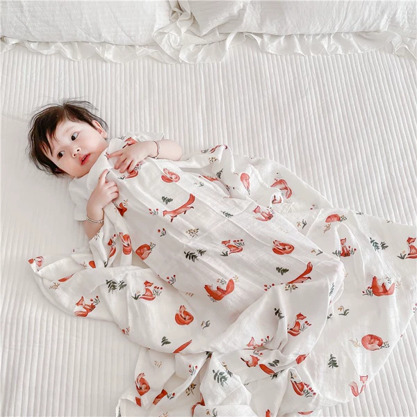 Litemian bamboo cotton gauze towel forest fox 120*120